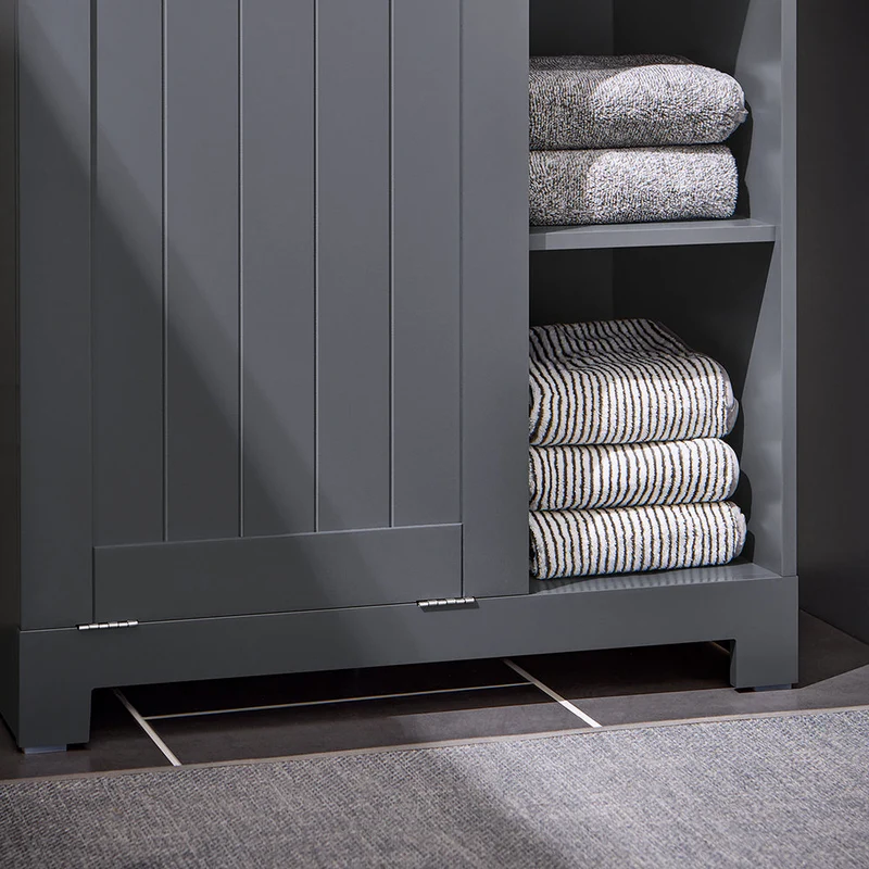 SoBuy BZR105-DG Meuble Bas Armoire à Linge avec Sac à Linge, Coffre à Linge, Porte Vêtement, Corbeille à Linge Sale