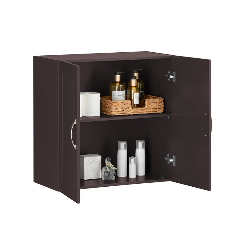 sebuyfr.comG231-BR Meuble Haut Salle de Bain Suspendu Armoire Murale avec Étagère Réglable et Porte Rangement Mural Compact pour Salle de Bain, WC ou Cuisine Marron 60x30x60 cm