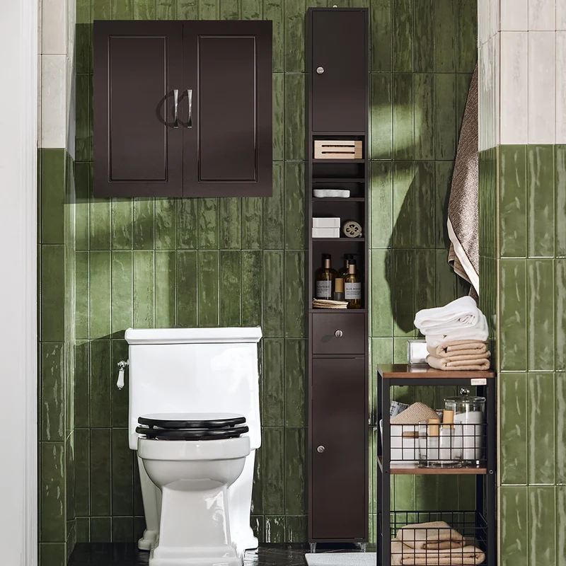 sebuyfr.comG231-BR Meuble Haut Salle de Bain Suspendu Armoire Murale avec Étagère Réglable et Porte Rangement Mural Compact pour Salle de Bain, WC ou Cuisine Marron 60x30x60 cm