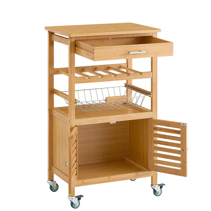 SoBuy FKW53-N Desserte cuisine Table roulante en Bambou Chariot de cuisine