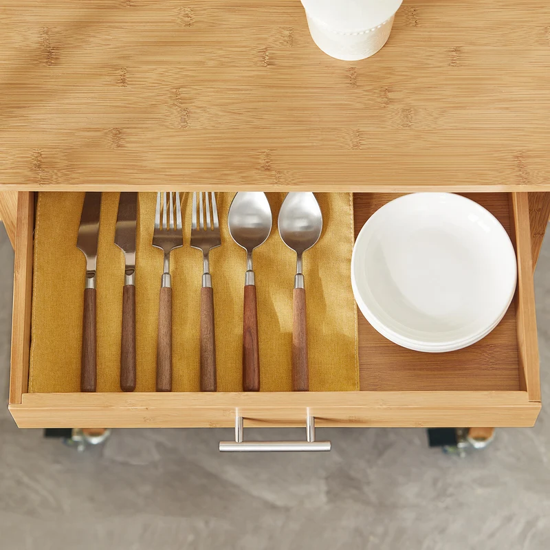 SoBuy FKW53-N Desserte cuisine Table roulante en Bambou Chariot de cuisine