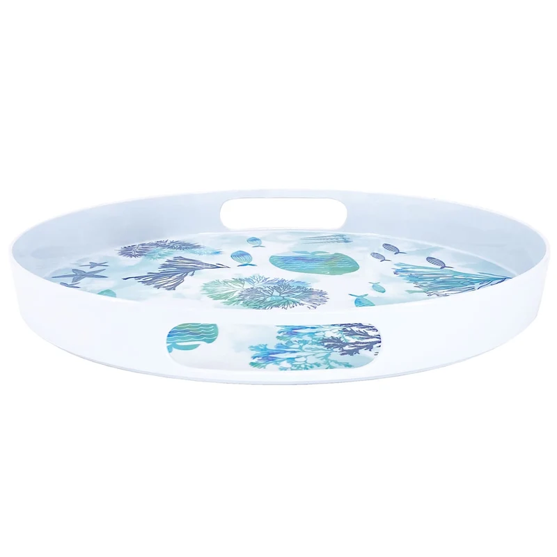 Plateau rond en mélamine avec poignées mer - Ø 36 cm