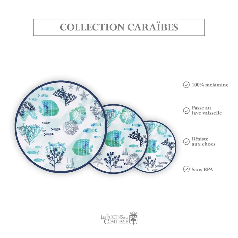 Grande assiette plate en mélamine mer - Ø 26,5 cm