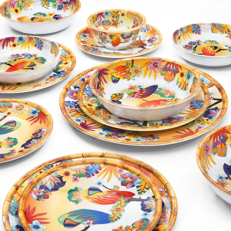 Assiette creuse en mélamine perroquets - Ø 20 cm