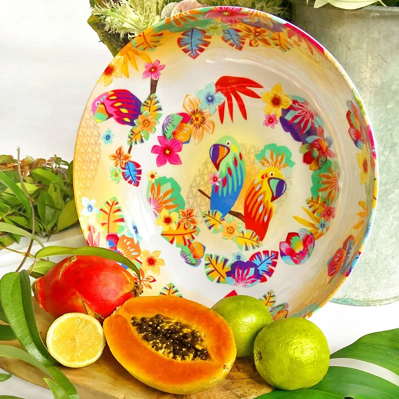 Grand saladier en mélamine perroquets - Ø 31 cm