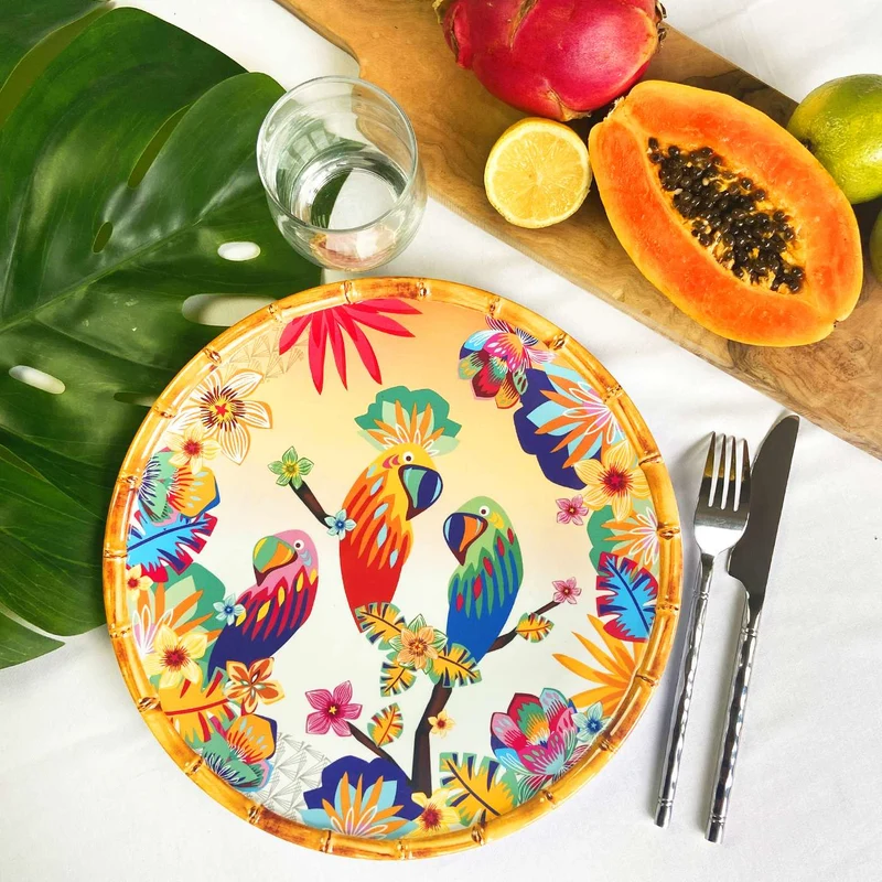 Grande assiette plate en mélamine perroquets - Ø 28 cm