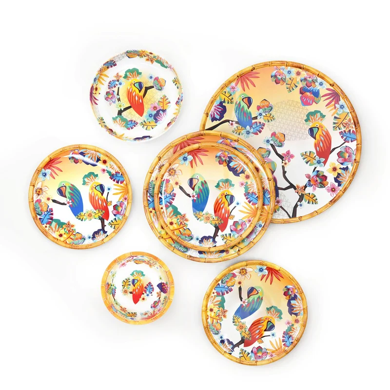 Grande assiette plate en mélamine perroquets - Ø 28 cm