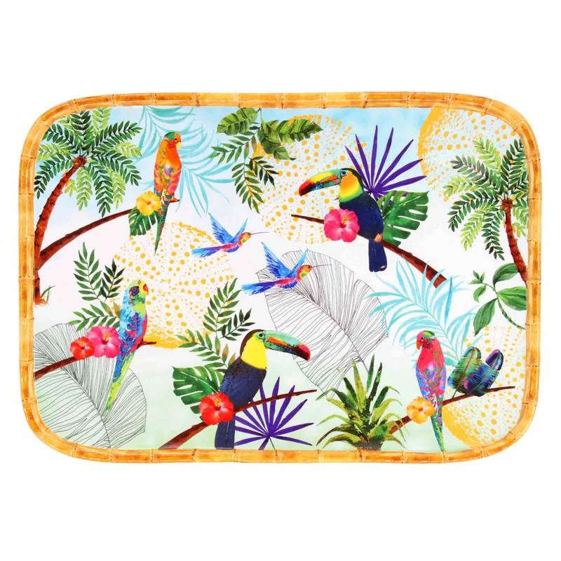 Plateau de présentation rectangulaire en mélamine toucans - 45 x 32 cm