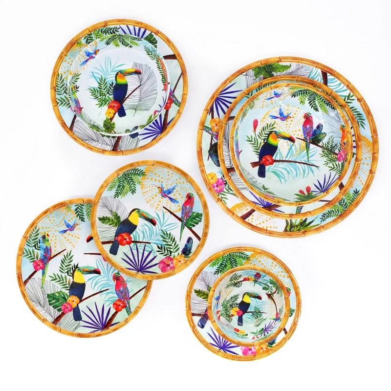 Plat de service rond en mélamine toucans - Ø 35,5 cm