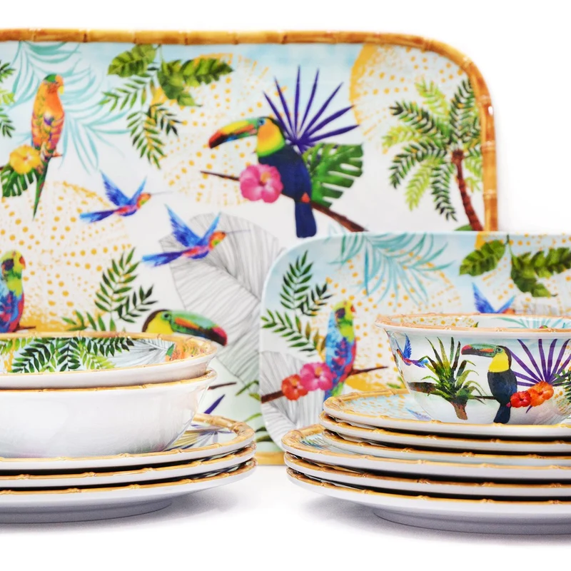 Plat à cake long rectangulaire en mélamine toucans - 37,5 cm