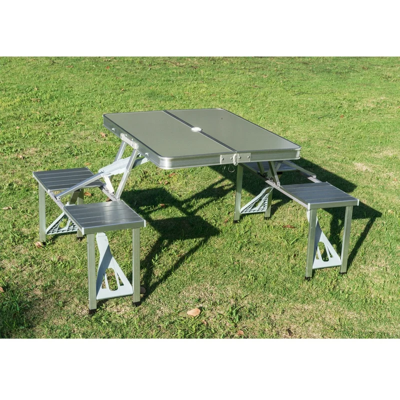 Table de pique-nique de camping en plein air en alliage d'aluminium Table et chaise pliantes intégrées
