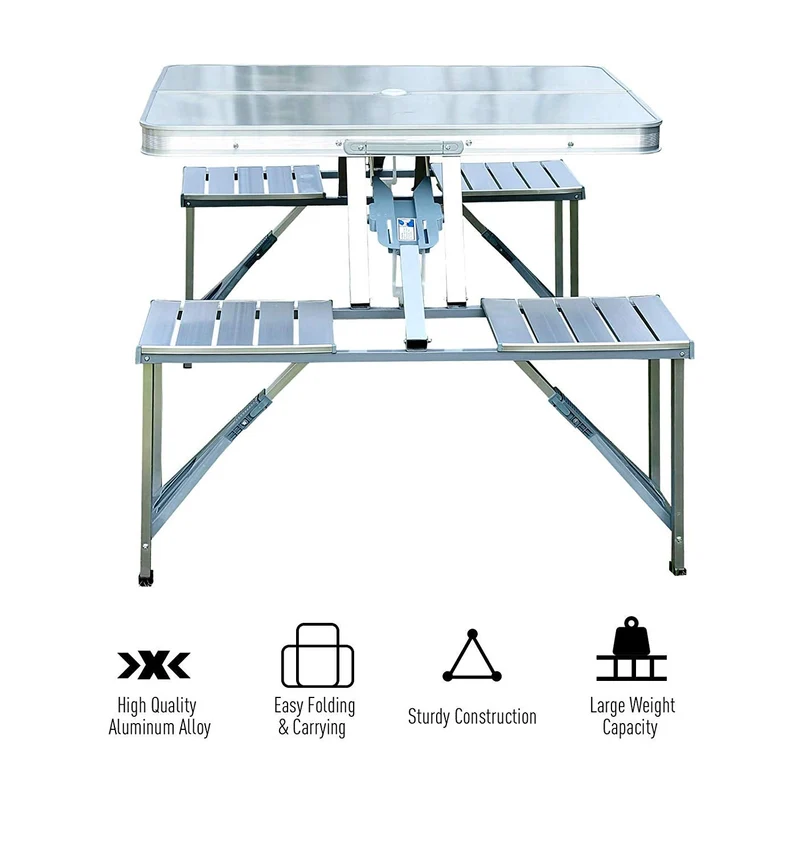 Table de pique-nique de camping en plein air en alliage d'aluminium Table et chaise pliantes intégrées