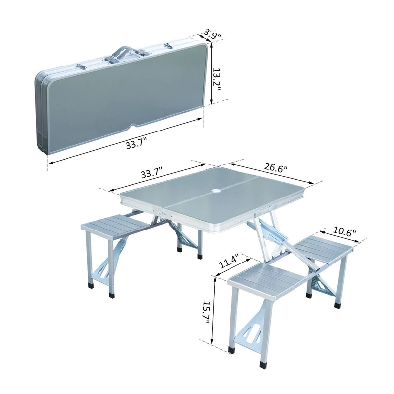 Table de pique-nique de camping en plein air en alliage d'aluminium Table et chaise pliantes intégrées