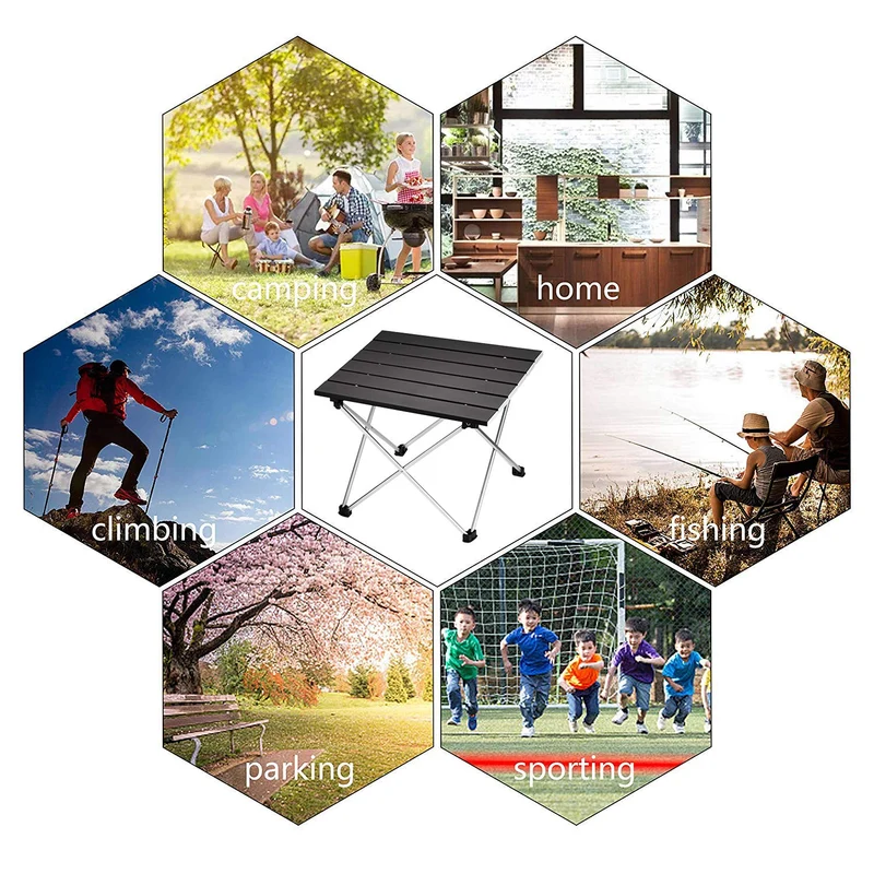 Table de camping pliable en aluminium avec sac de transport