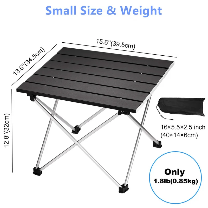 Table de camping pliable en aluminium avec sac de transport