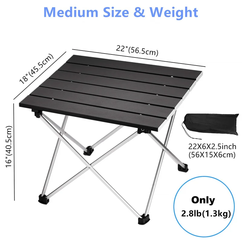 Table de camping pliable en aluminium avec sac de transport
