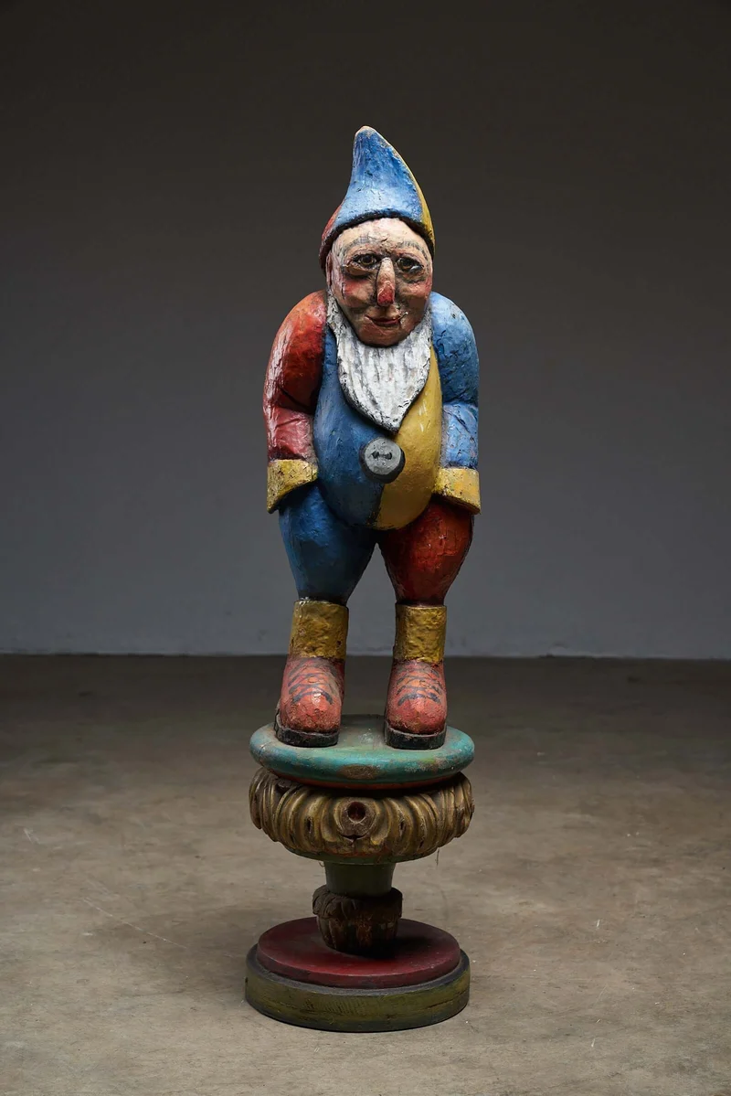 Antique Carved Wood Gnome Carousel Figure