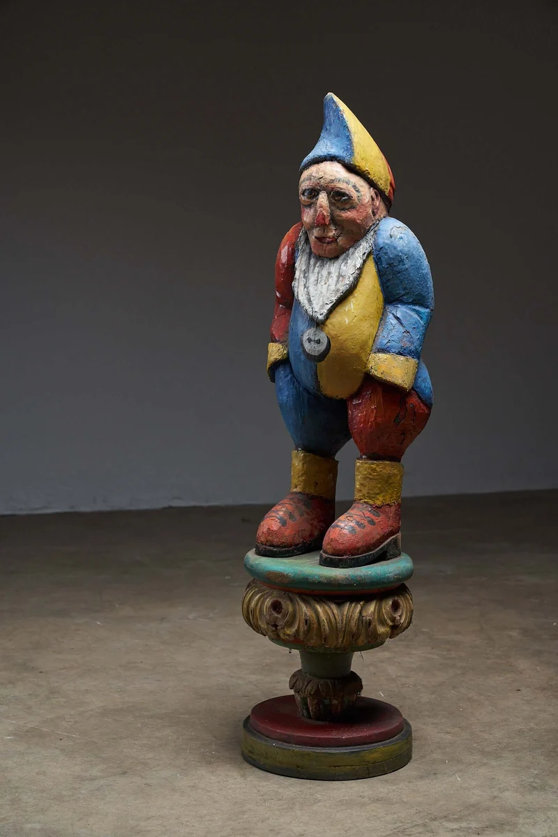 Antique Carved Wood Gnome Carousel Figure