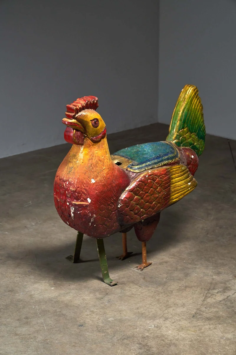 Antique Carved Wood Rooster Carousel Figure, 1950s