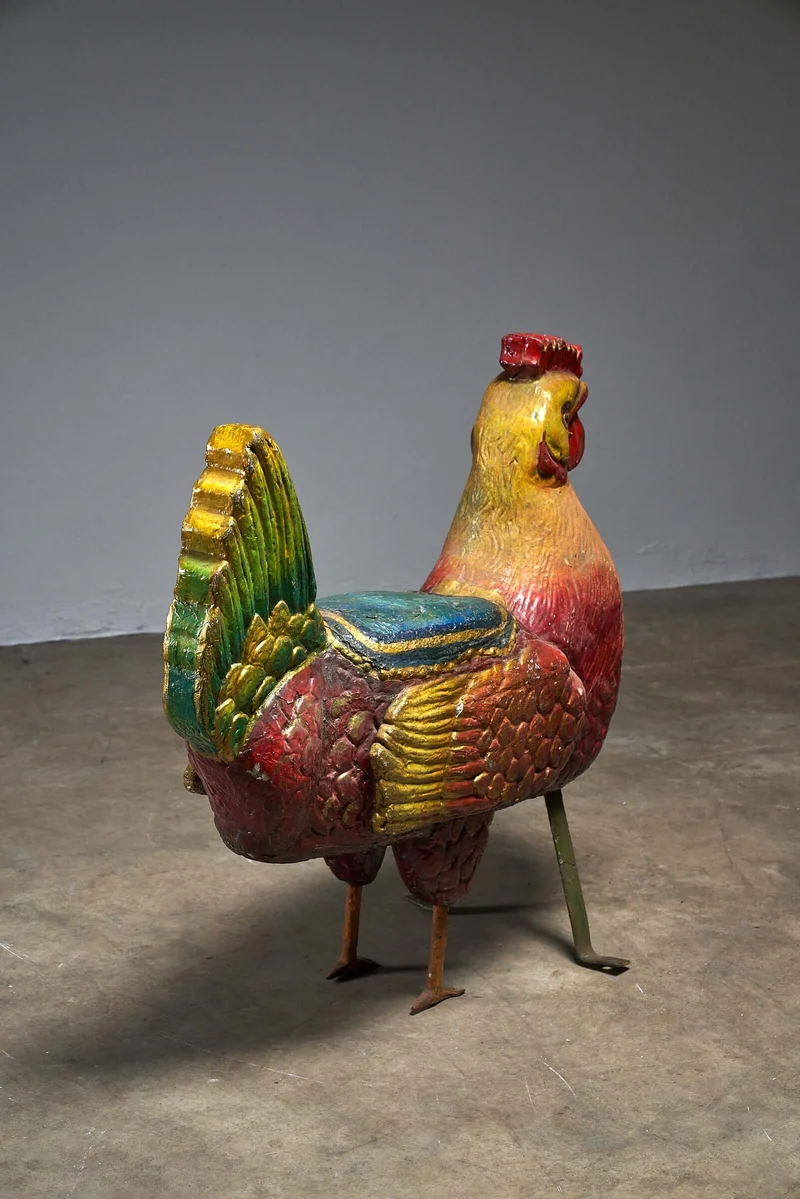 Antique Carved Wood Rooster Carousel Figure, 1950s