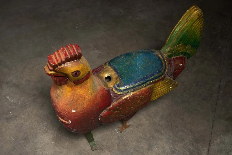 Antique Carved Wood Rooster Carousel Figure, 1950s