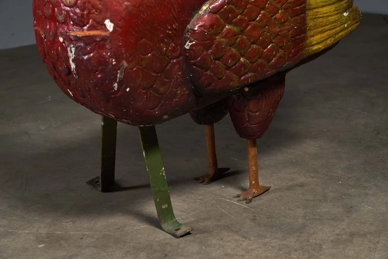 Antique Carved Wood Rooster Carousel Figure, 1950s