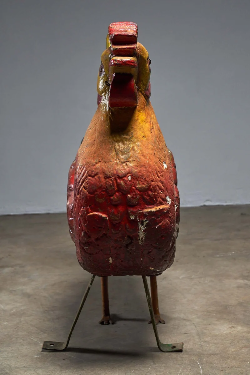 Antique Carved Wood Rooster Carousel Figure, 1950s
