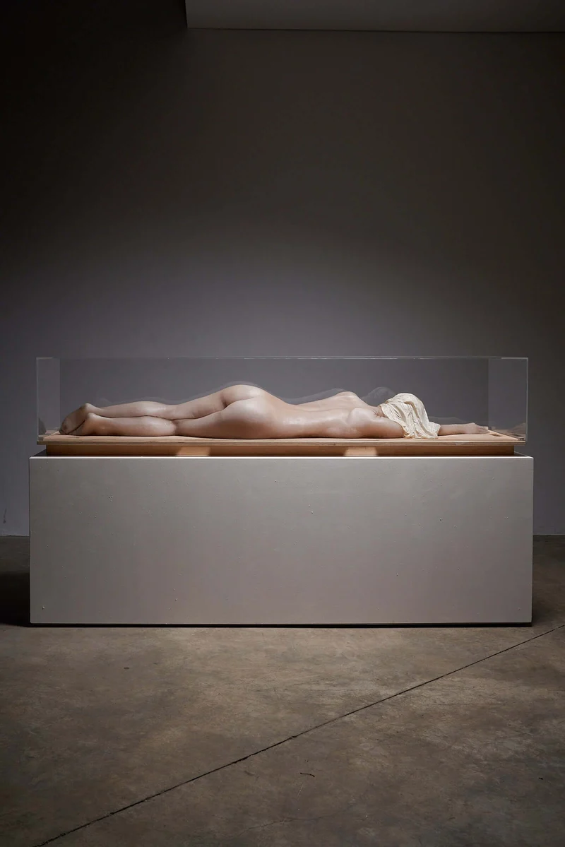 Resting Nude Wax Model Lady Under Plexiglass