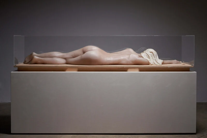 Resting Nude Wax Model Lady Under Plexiglass