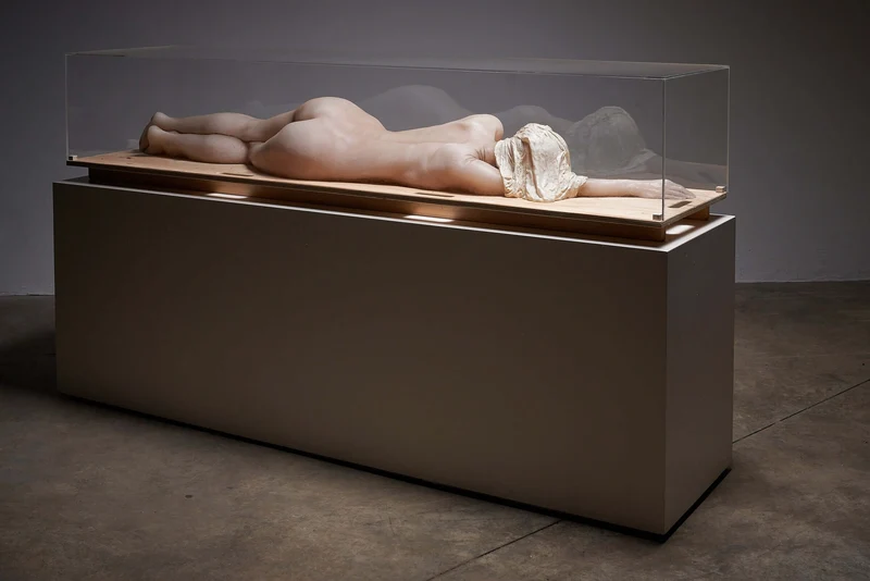 Resting Nude Wax Model Lady Under Plexiglass