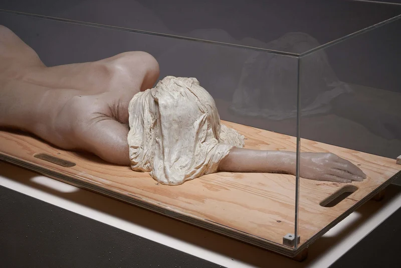 Resting Nude Wax Model Lady Under Plexiglass