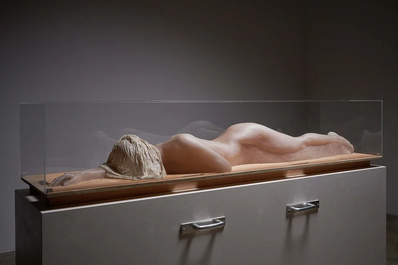 Resting Nude Wax Model Lady Under Plexiglass