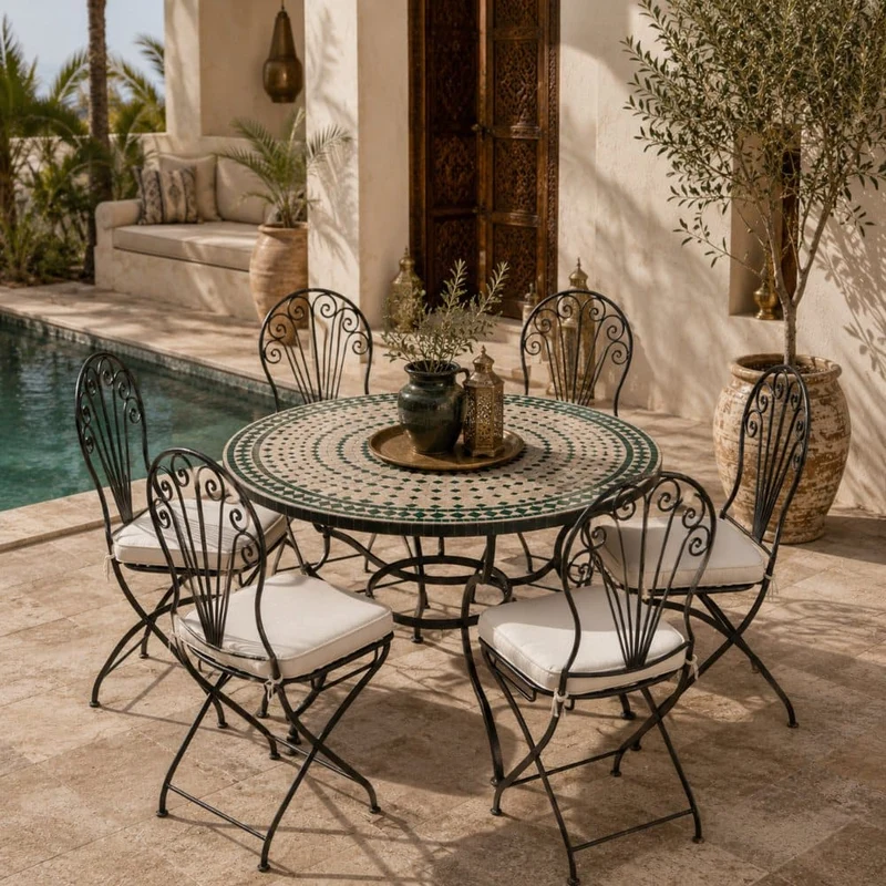 Chaise marocaine pliante noire en fer forgé