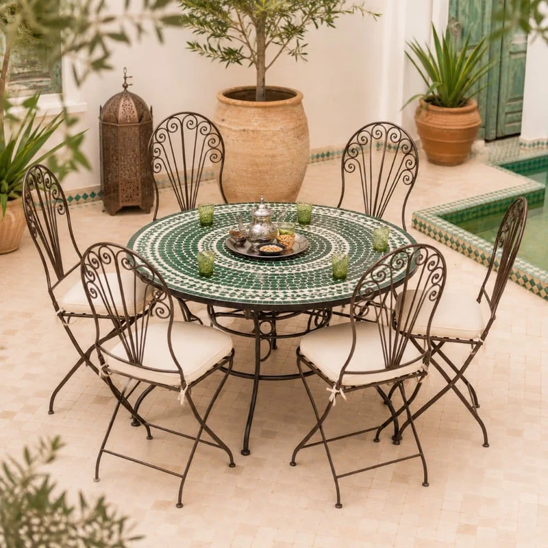 Chaise pliante marocaine en fer forgé de couleur cuivre
