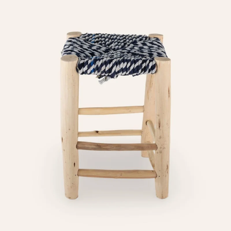 Tabouret marocain en bois et quenouilles Gris & Blanc