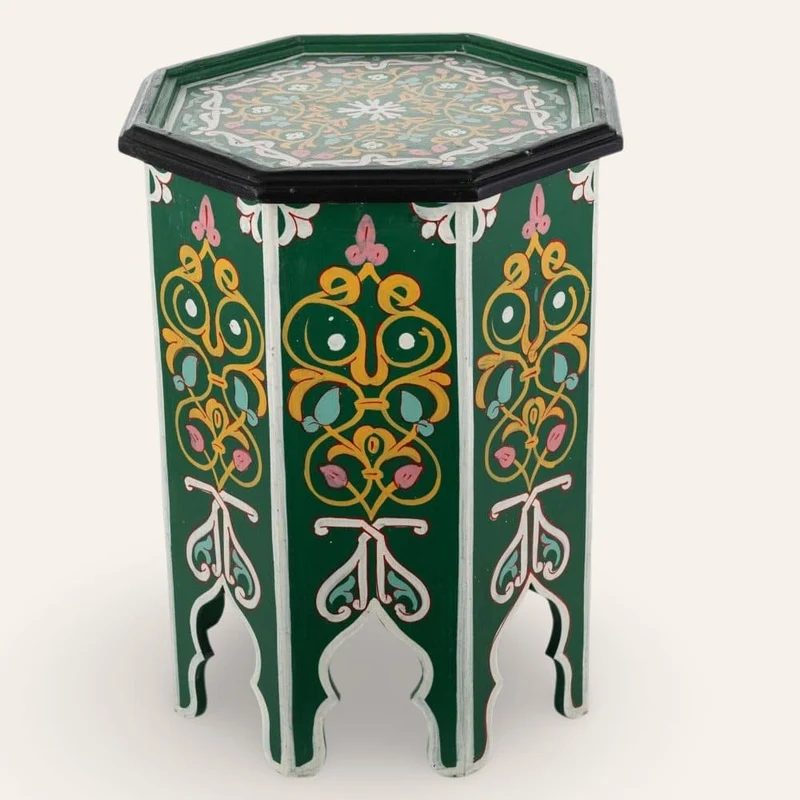 Table marocaine en bois vert peinte à la main