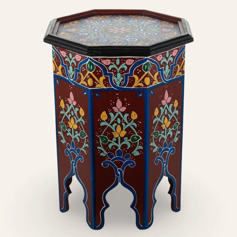 Table marocaine en bois marron peinte à la main