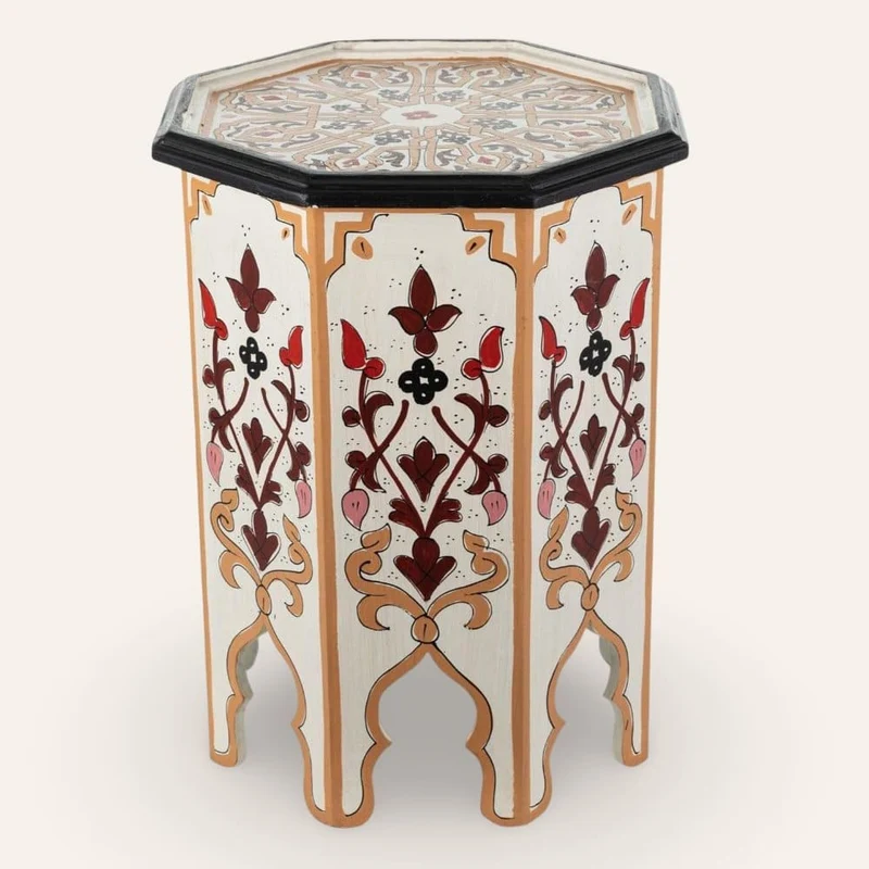 Table en bois marocaine peinte à la main en blanc