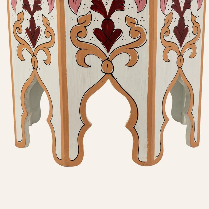Table en bois marocaine peinte à la main en blanc