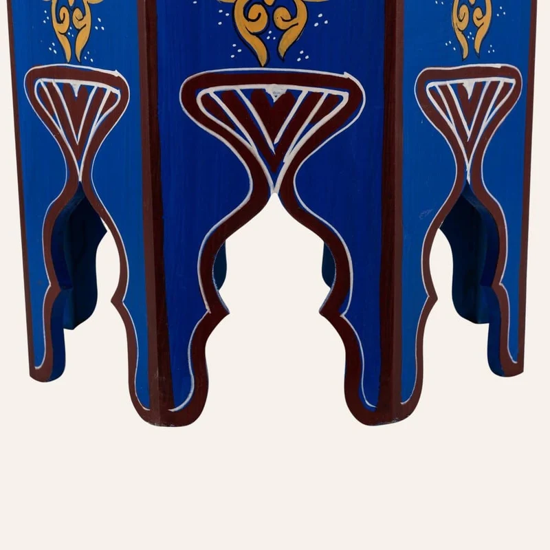 Table en bois peinte à la main en bleu marocain