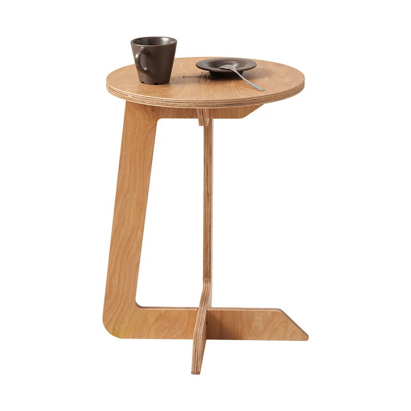 SoBuy HFBT02-N Table d'Appoint Ronde en Bois Table Basse Ronde Table de Chevet Bout de Canapé, Forme de C, Tenons et Mortaises
