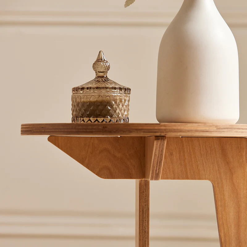 SoBuy HFBT02-N Table d'Appoint Ronde en Bois Table Basse Ronde Table de Chevet Bout de Canapé, Forme de C, Tenons et Mortaises