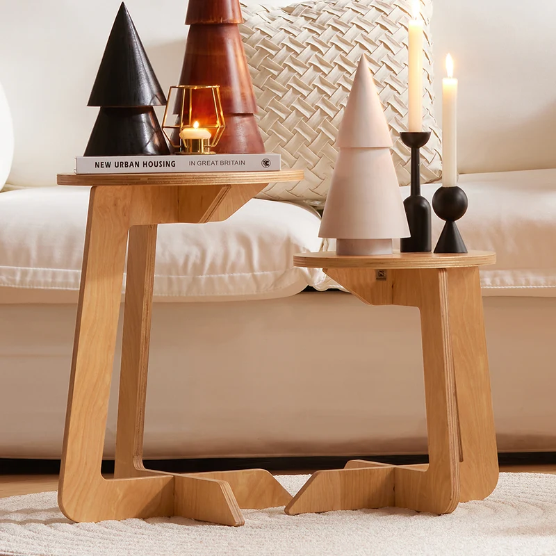 SoBuy HFBT02-K-N Table d'Appoint Ronde Table Basse Ronde Table de Chevet Bout de Canapé en Forme de C, Tenons et Mortaises