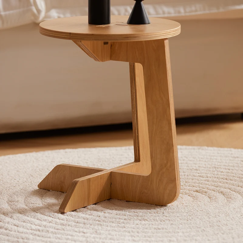SoBuy HFBT02-K-N Table d'Appoint Ronde Table Basse Ronde Table de Chevet Bout de Canapé en Forme de C, Tenons et Mortaises