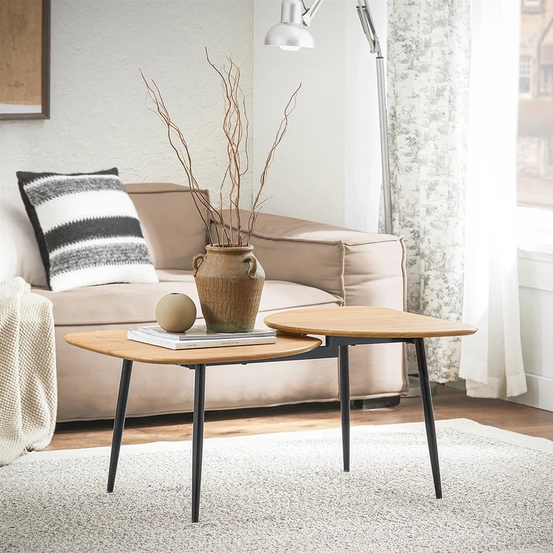SoBuy FBT127-N Table Basse Table de Salon, Meuble de Salon Design, Structure en métal avec 2 Plateaux