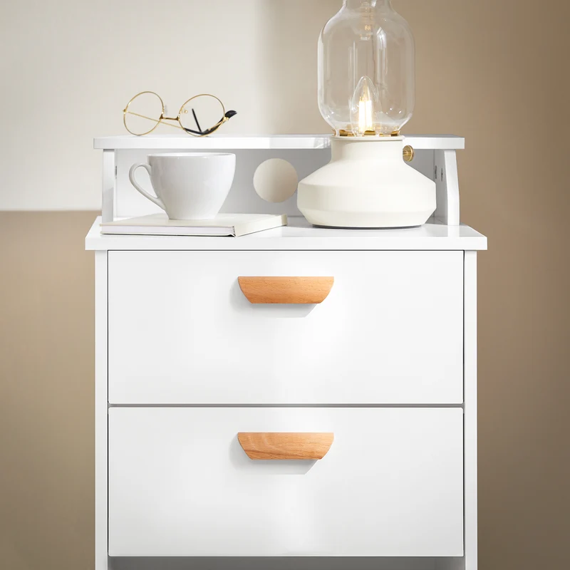 SoBuy FBT125-W Table de Chevet, Table de Nuit, Table d'Appoint, Bout de Canapé avec 1 Étagère, 2 Tiroirs et 1 Compartiment Ouvert