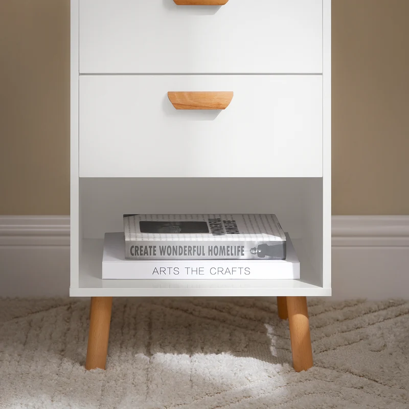 SoBuy FBT125-W Table de Chevet, Table de Nuit, Table d'Appoint, Bout de Canapé avec 1 Étagère, 2 Tiroirs et 1 Compartiment Ouvert