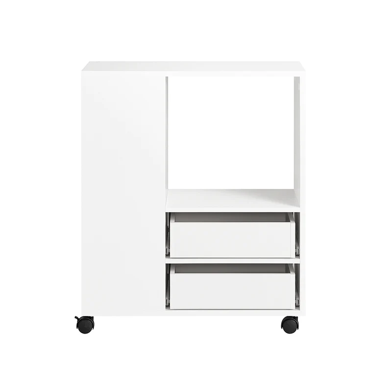 SoBuy FBT129-W Caisson de Bureau à 2 Tiroirs Support Imprimante sur Roulettes Bureau Mobile avec Étagères Ouvertes pour Documents Format A4