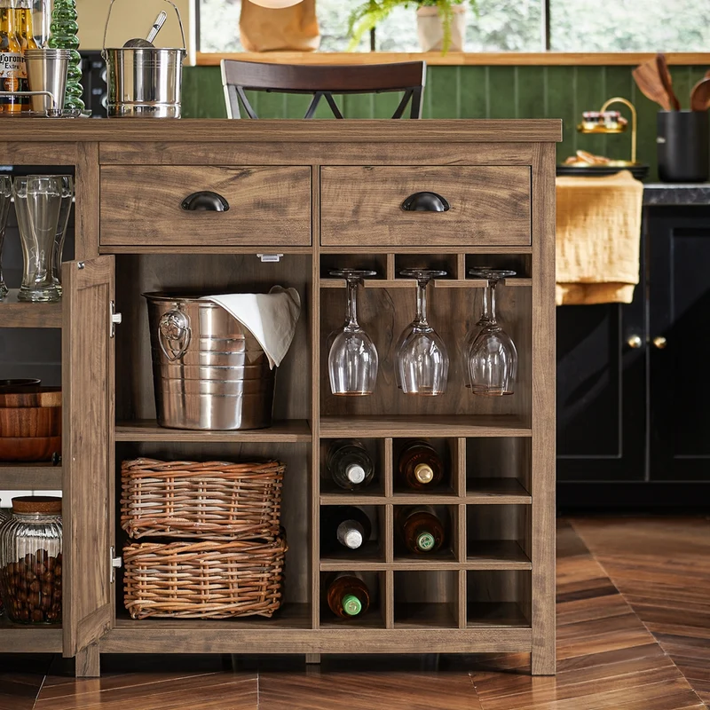 SoBuy SVW20-N îlot Central de Cuisine, Comptoir, Placard, Buffet, Armoire de Cuisine avec Porte-Verres et Porte-Bouteilles