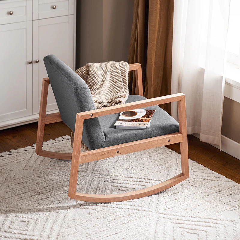 SoBuy FST93-HG Fauteuil à Bascule en Bois de Hêtre, Fauteuil Allaitement, Chaise Berçante avec Accoudoirs, Rocking Chair